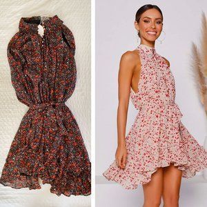 NWT Black Floral High Neck Mini Dress